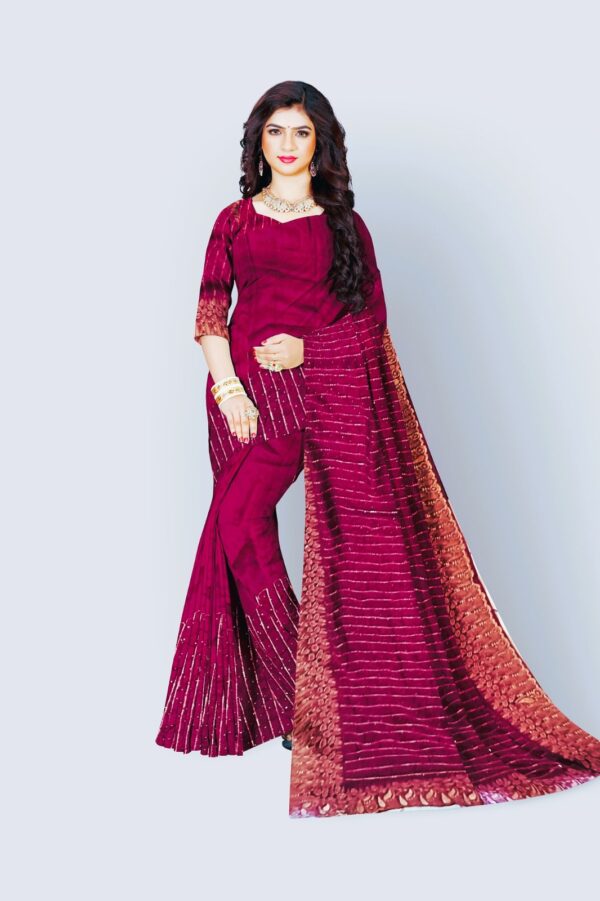 Ready to Wear Maroon Georgette Saree with Heavy Pallu Border
