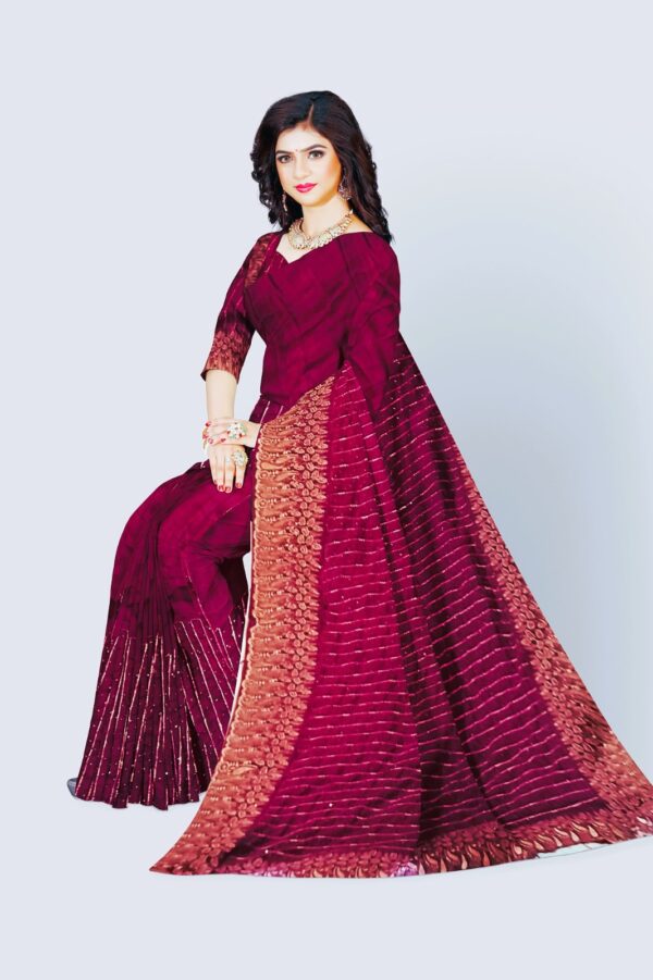 Ready to Wear Maroon Georgette Saree with Heavy Pallu Border - Image 2