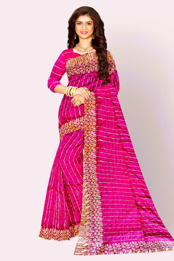 Ready to Wear Pink Georgette Saree with Heavy Pallu Border