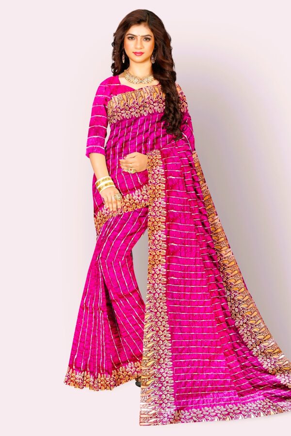 Ready to Wear Pink Georgette Saree with Heavy Pallu Border - Image 2
