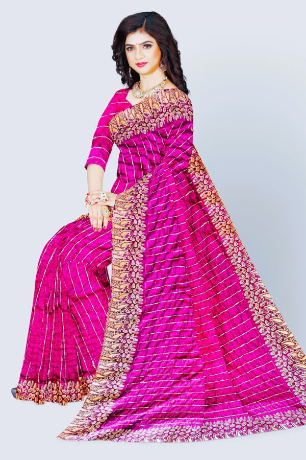 Ready to Wear Pink Georgette Saree with Heavy Pallu Border - Image 3